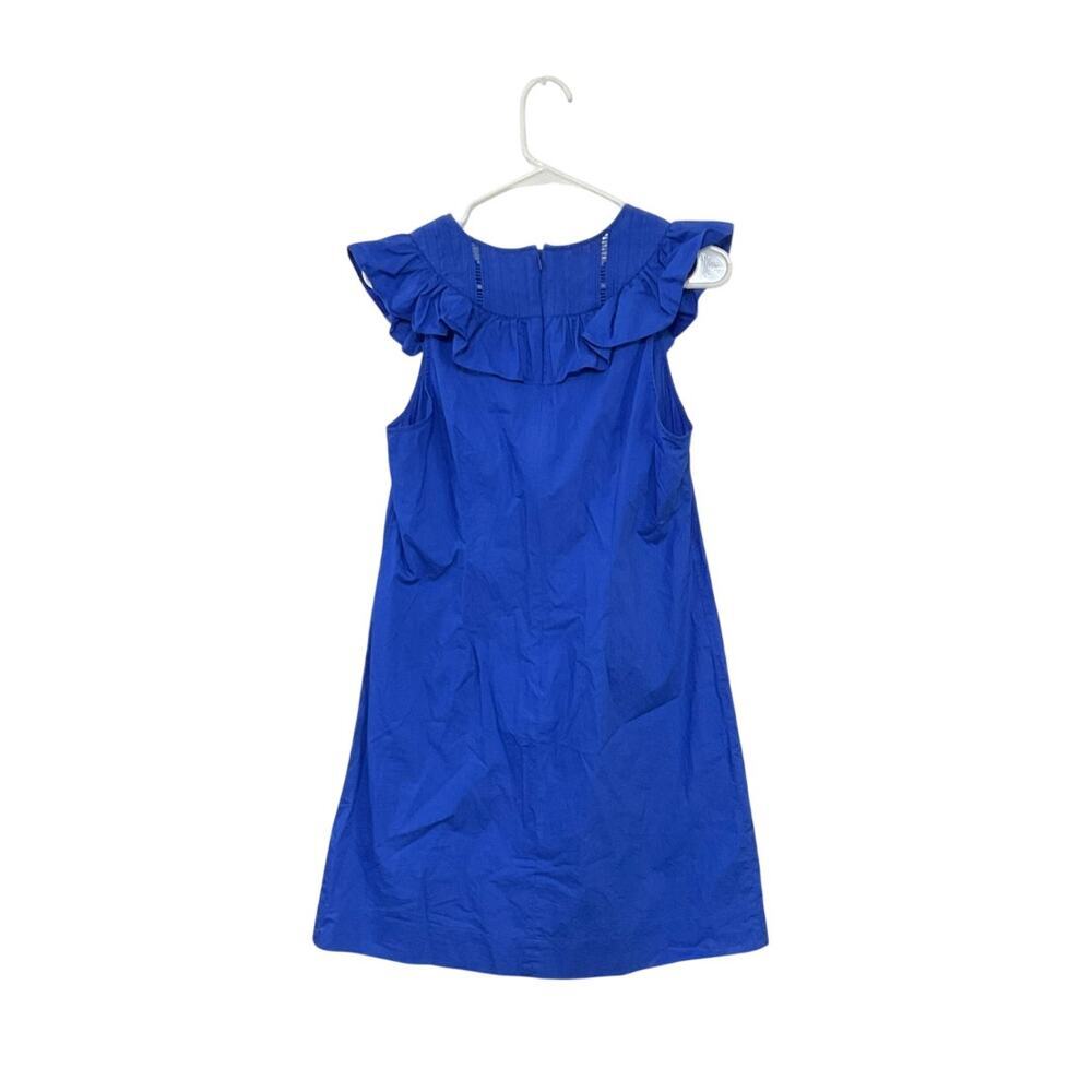 J.Crew Ruffle Neck Sleeveless Shift Dress Bright Blue Size 8 Medium - Picture 2 of 5